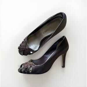 Y2K Caparros Omar Chocolate Brown Satin Peep-Toe Heels Women's Size 6